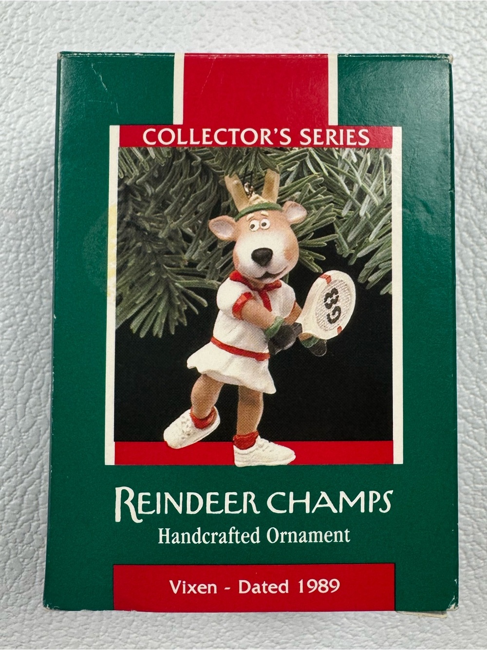 Vintage 1989 Hallmark Keepsake Reindeer Champs Vixen Tennis Ornament w/ Box
